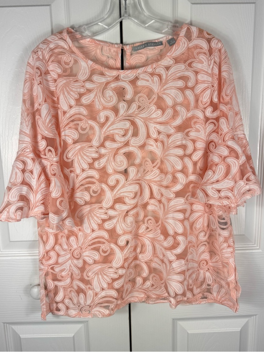 Valerie Stevens Floral Sheer Top 3/4 sleeves Blouse Women's Size XL